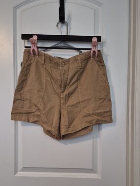 Women's Tan Cotton Bermuda Shorts with Front Patch Pockets